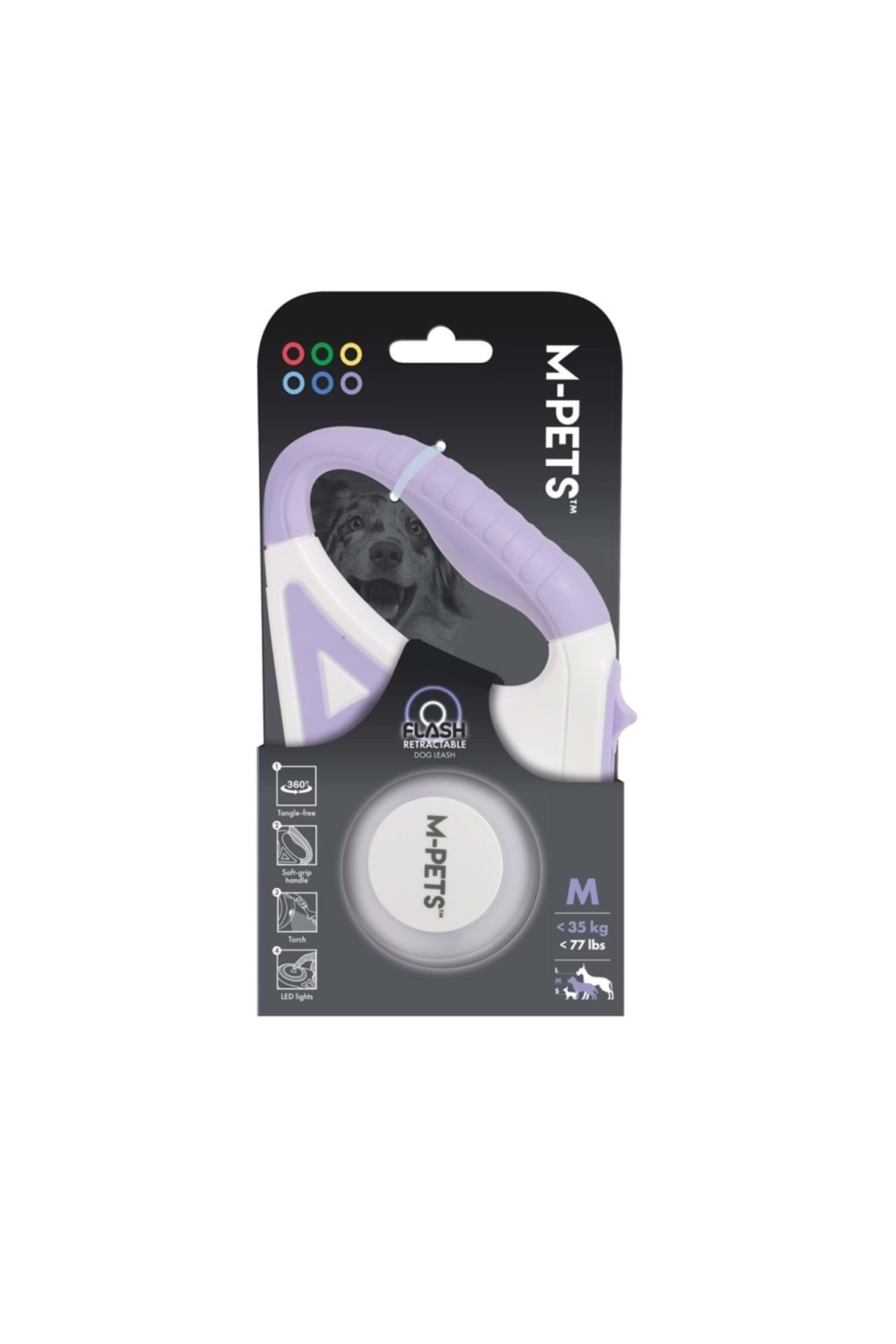 بند قلاده سگ جمع‌شونده LED ام‌پتس M-PETS Flash، طول ۵ متر، بنفش