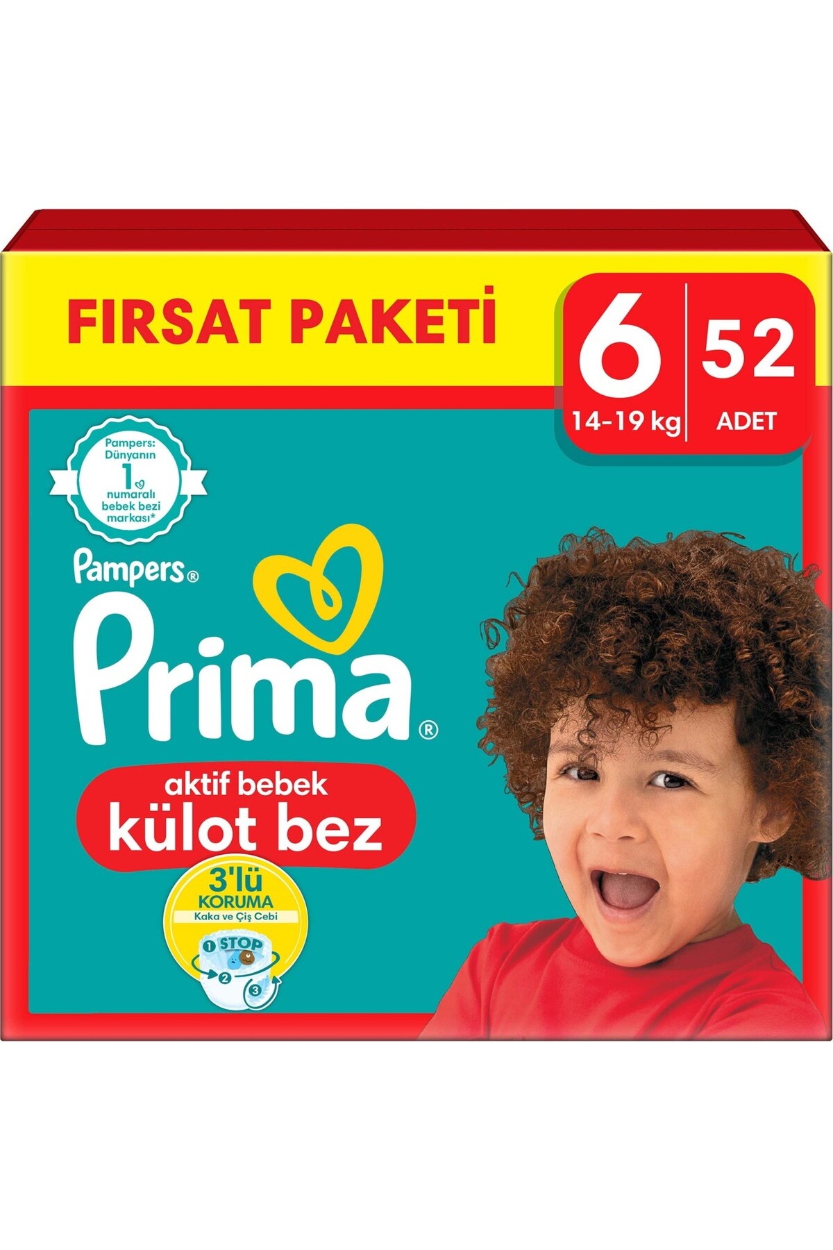 پوشک بچه بسته فرصت اکتیو شورتی سایز 6 52 عدد اورجینال Prima