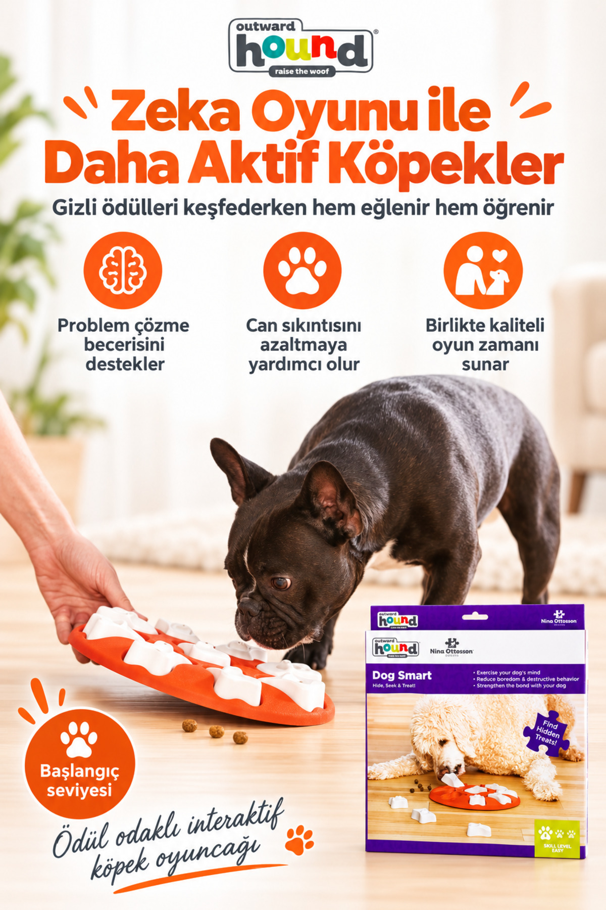 اسباب‌بازی فکری تعاملی سگ و ظرف غذا Dog Smart از اوتوارد هاوند Outward Hound، مدل PG1492، بژ