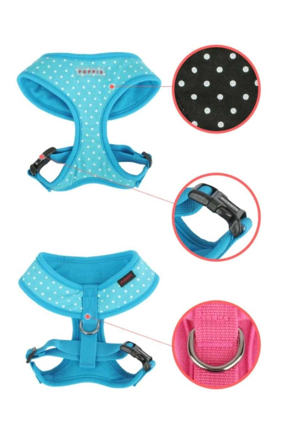 قلاده سینه‌ای سگ پوپیا Puppia Dotty مدل PAHA-AC301، آبی و فلیس‌دار