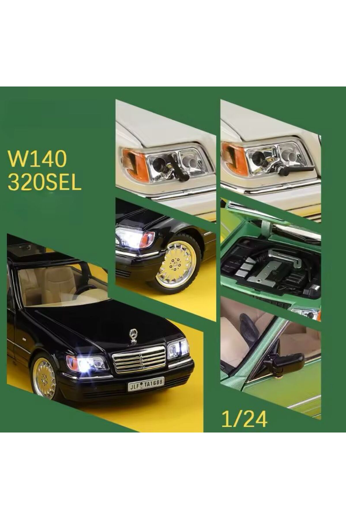 مدل خودرو مرسدس بنز W140 S320L DIECAST درب بازشو 320SEL سبز اورجینال scntoys