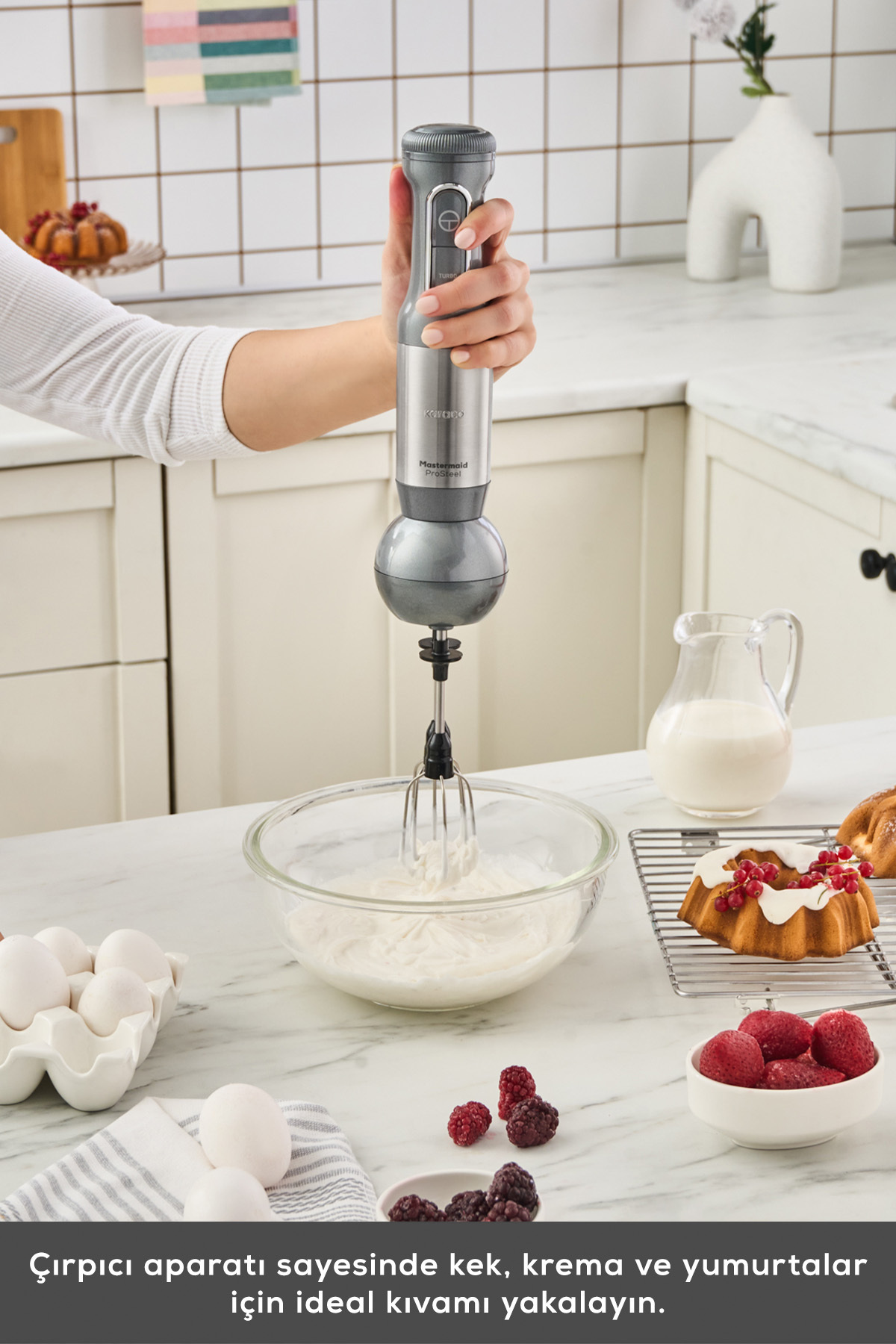 ست مخلوط کن بلندر 1000 واتی MASTERMAID PROSTEEL با کاسه شیشه ای گلکسی گری اورجینال Karaca