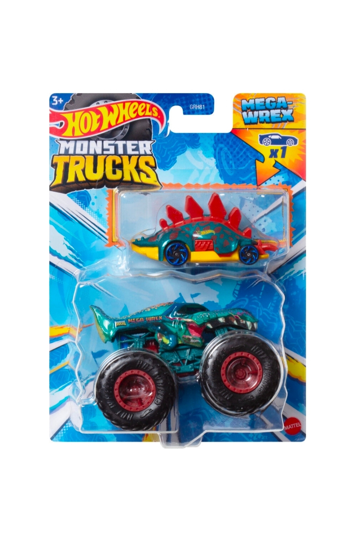 ماشین اسباب بازی کامیون ها و های هیولا 1:64 اتومبیل MEGA WREX MINI MOTOSAURUS GRH81 HWN43 هات ویلز اورجینال HOT WHEELS