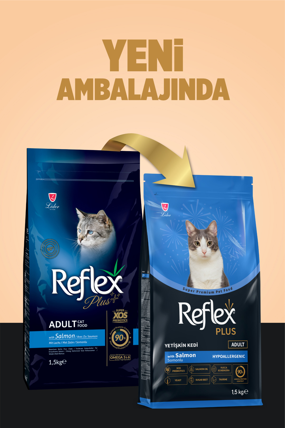 غذای خشک گربه بالغ کم‌حساسیت با طعم سالمون رفلکس Reflex، ۱٫۵ کیلوگرم 1,5 kg