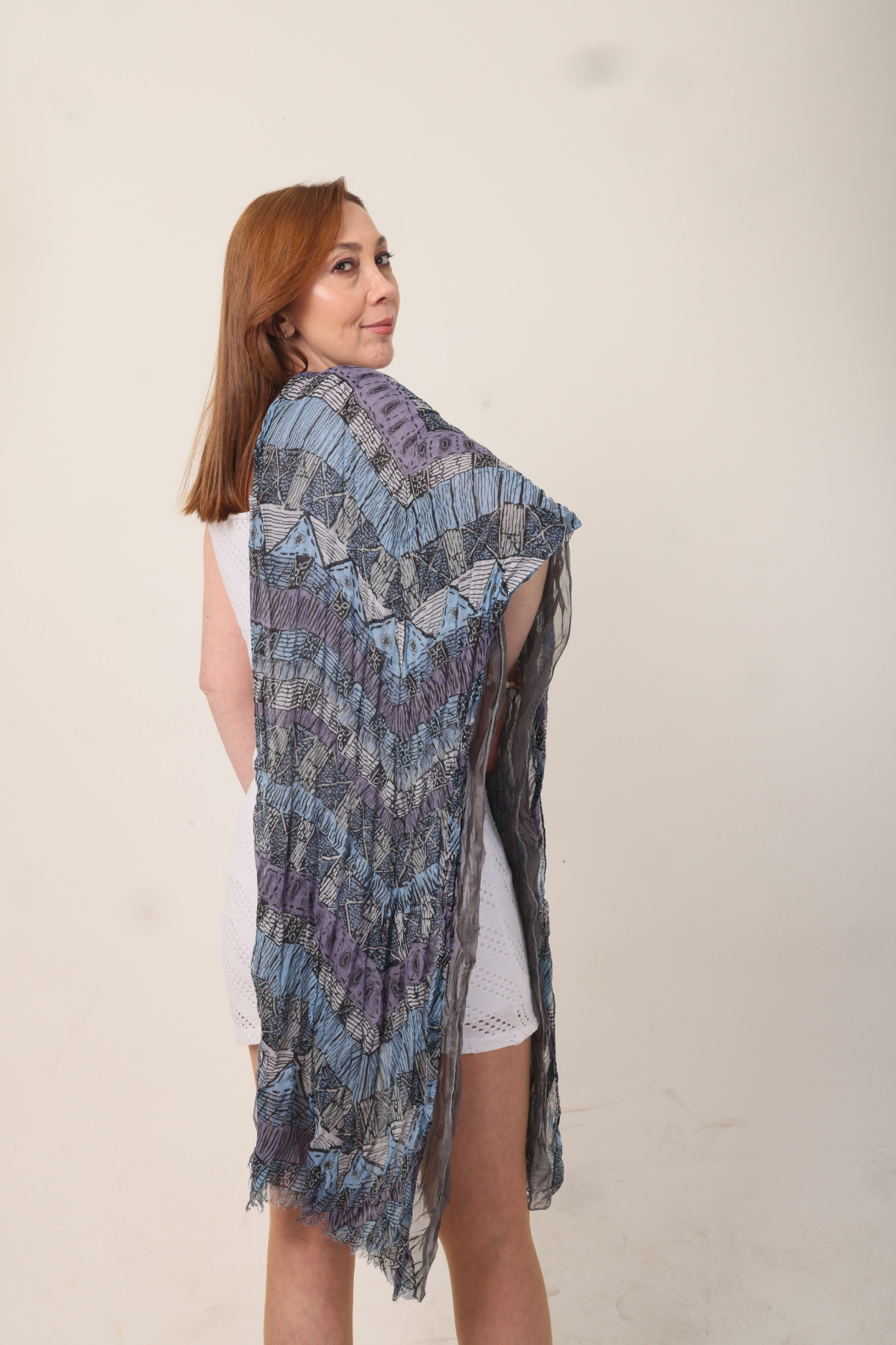 شال زنانه میستیک Mystic مدل MS-505، دوطرفه با طرح هندسی، ۱۰۰٪ پنبه، ۷۰×۱۸۰ سانتی‌متر