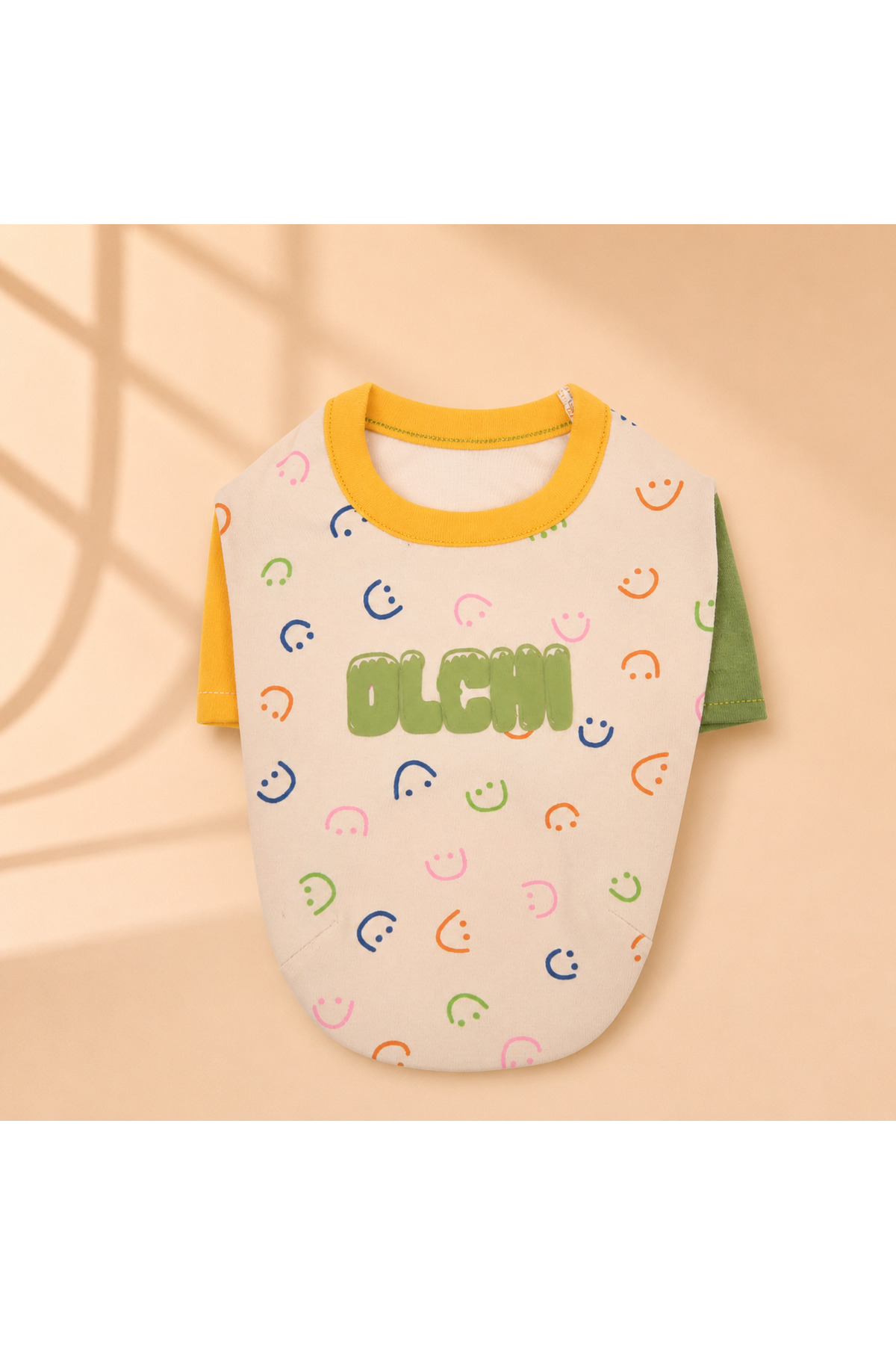 تی‌شرت سگ اولچی Olchi مدل -RNKL-TSRT-001، طرح رنگی کرم و پارچه نخی
