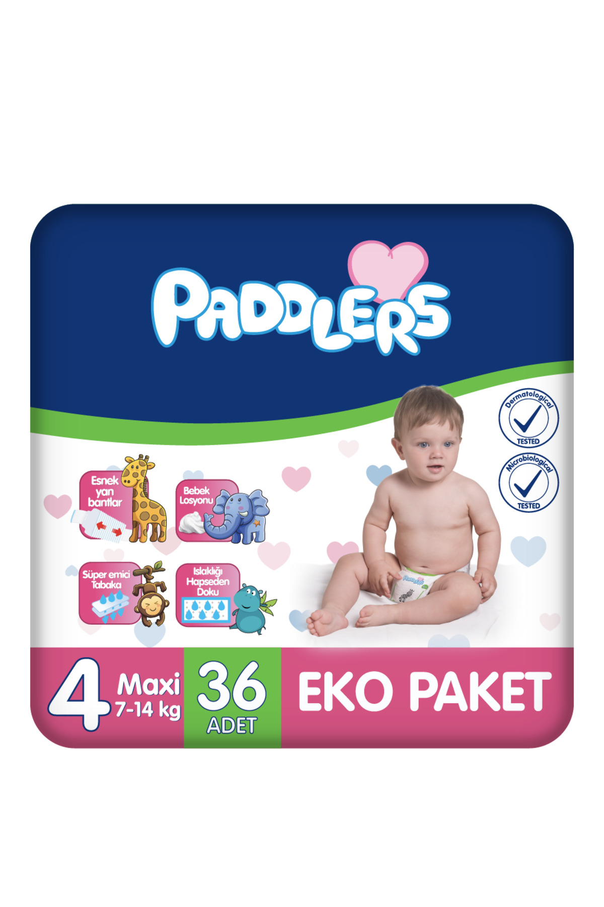 پوشک بچه سایز 4 ماکسی 36 عددی 7 14 کیلوگرم بسته اکو اورجینال Paddlers
