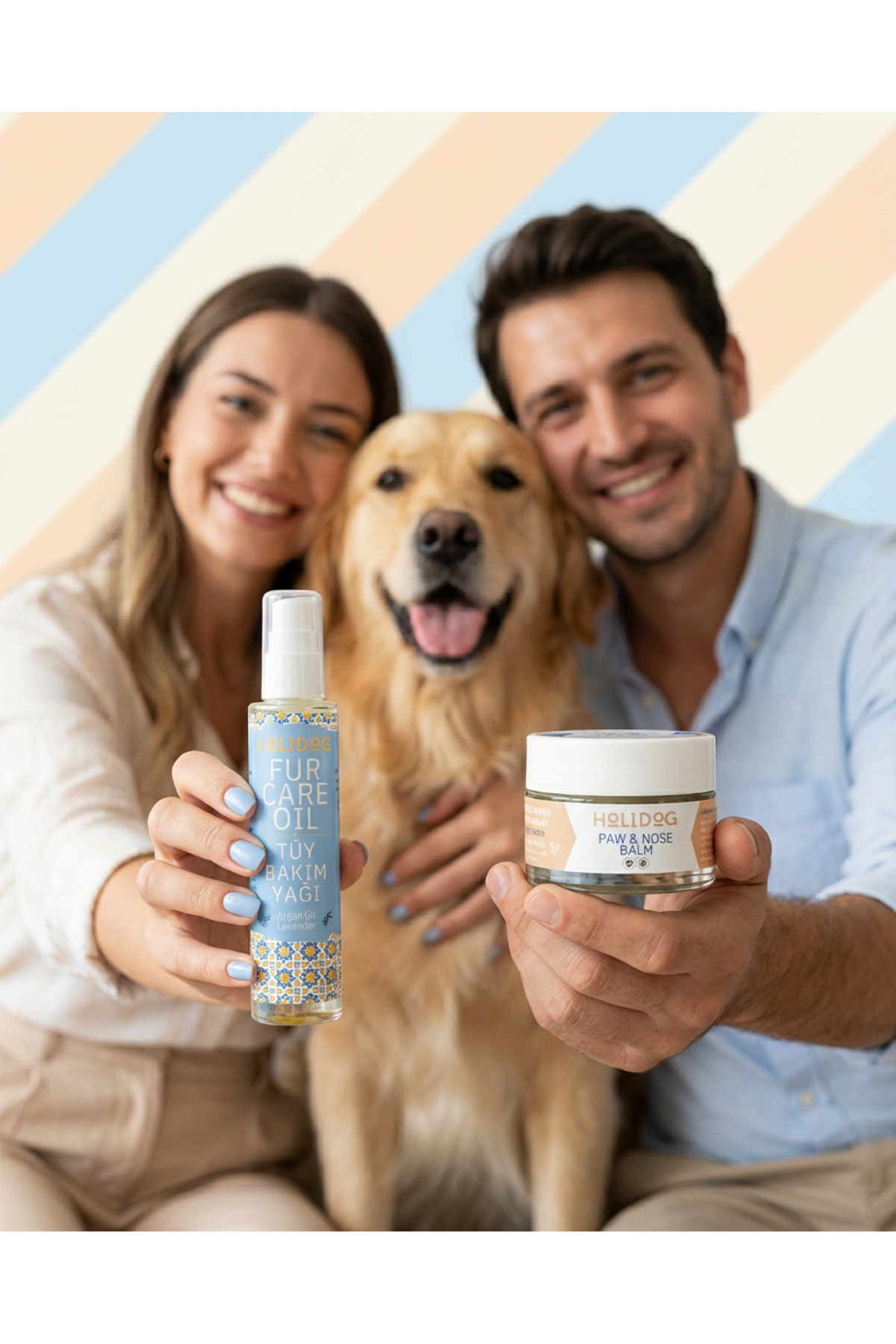 ست مراقبت سگ هولیداگ Holidog با روغن مراقبت از مو و بالم پنجه و بینی، همراه کیف هدیه