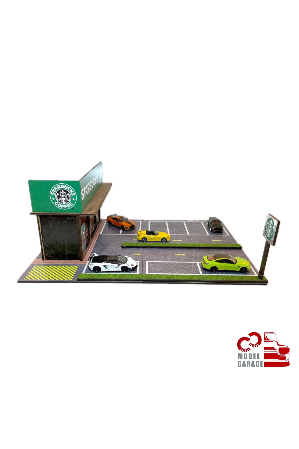 مدل خودرو 1 64 SCALE STARBUCKS CAR PARKING DIORAMA DIECAST DISPLAY STAND SHELF GARAGE اسباب بازی اورجینال ÜRETİM