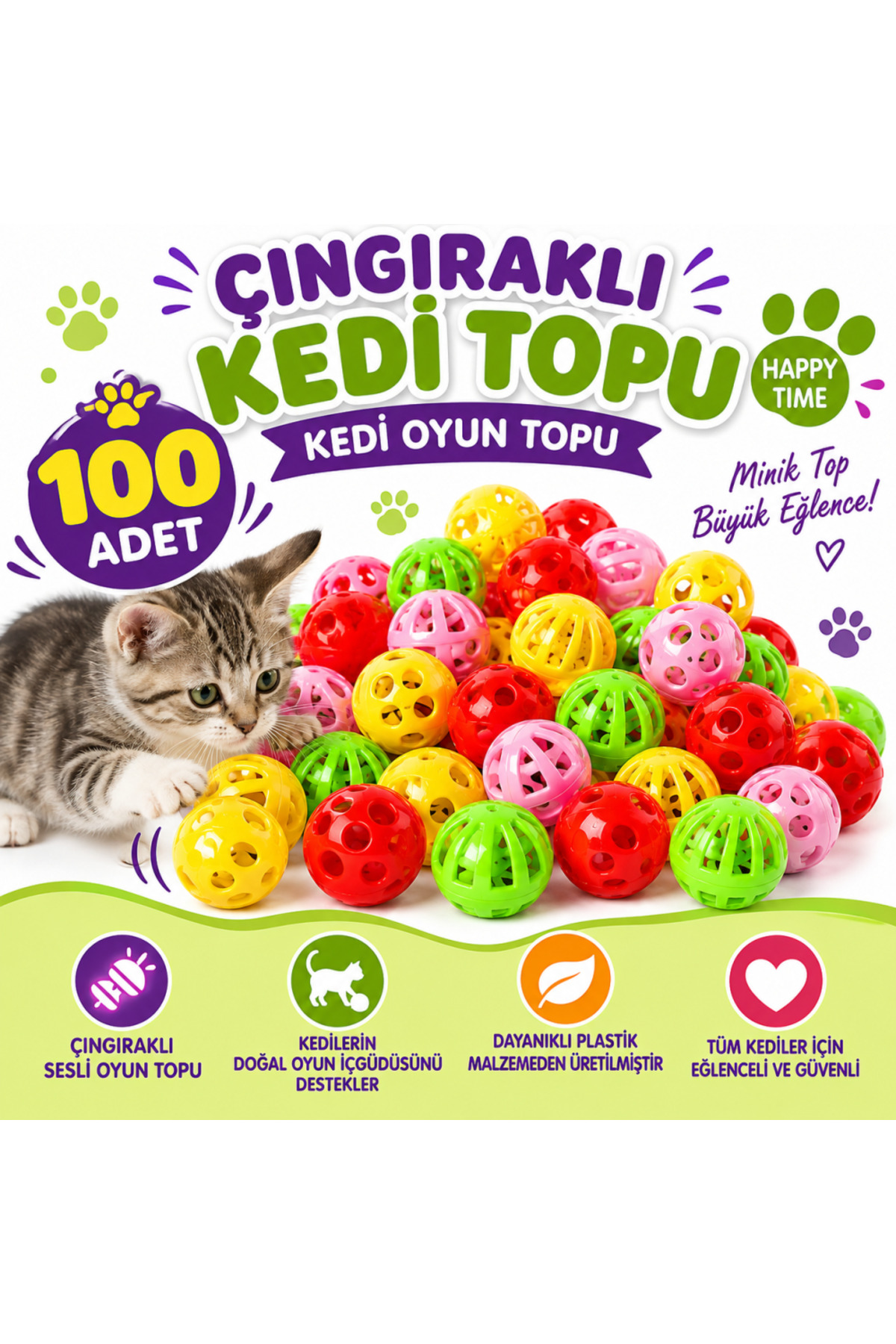 مجموعه ۱۰۰ عددی توپ زنگوله‌دار گربه پت‌زوم PetZoom