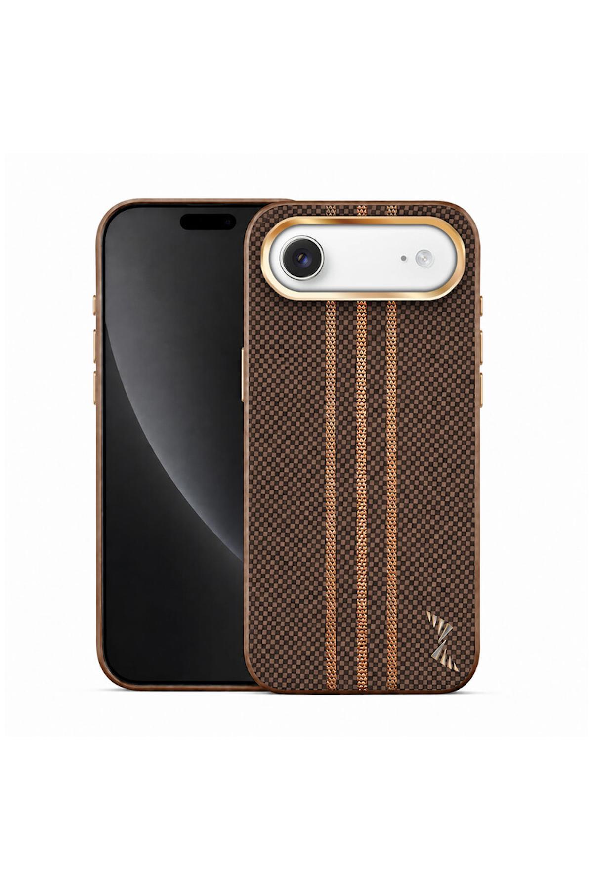 کاور و قاب APPLE IPHONE 17 AIR COMPATIBLE CASE GOLDRIX CARBON FIBER M SAFE قهوه ای اورجینال Zebana