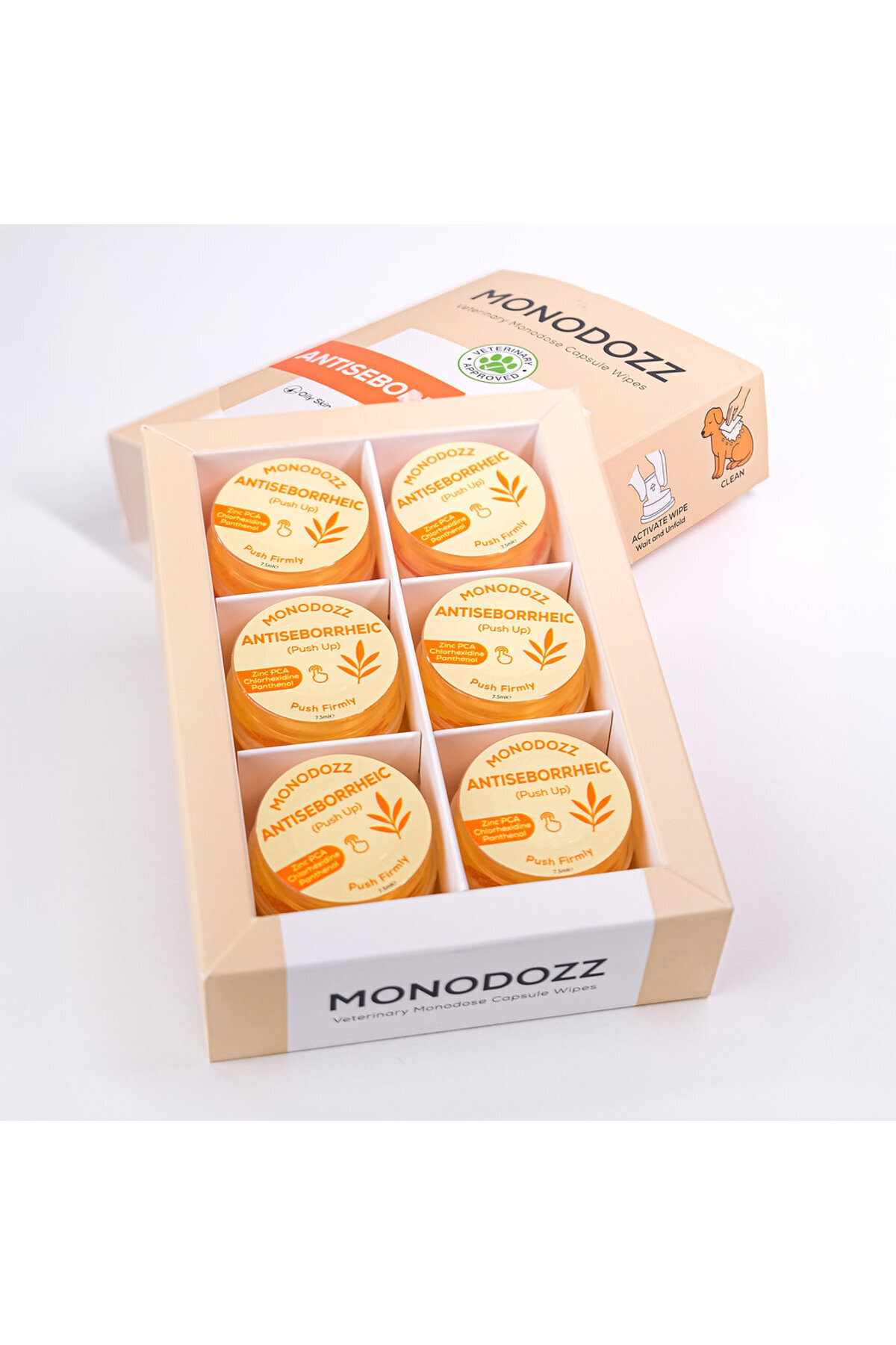 دستمال کپسولی درموکازمتیک تنظیم‌کننده سبوم برای گربه و سگ مونودوز MONODOZZ مدل 006