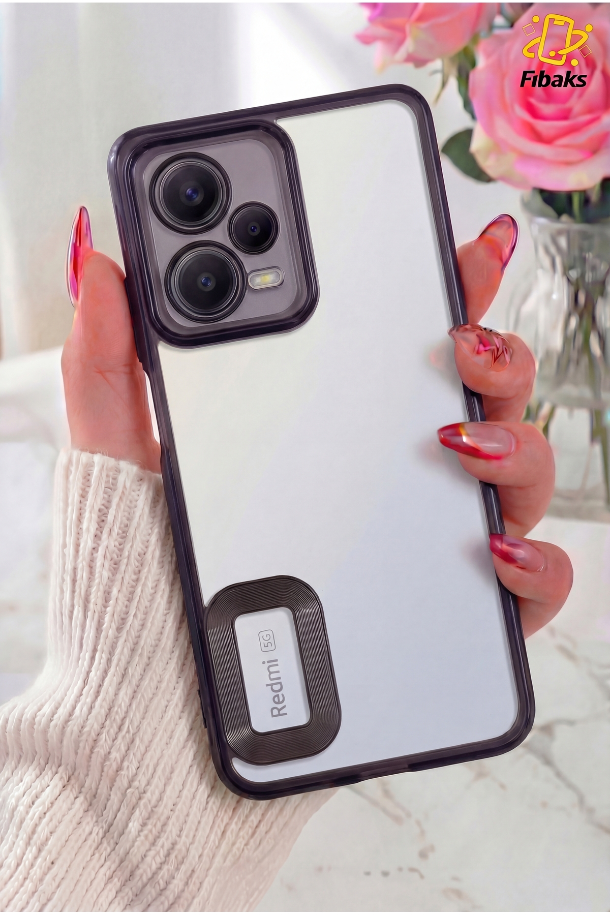 کاور و قاب محافظ لنز دوربین REDMI NOTE 12 PRO 5G براق با نمایش لوگوی رنگارنگ فیبکس Fibaks