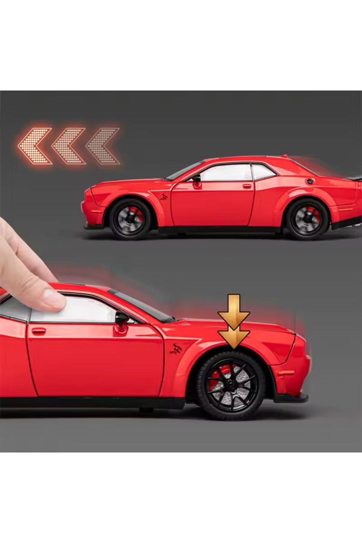 مدل خودرو DODGE CHALLENGER SRT 1:24 DIECAST MODEL CAR با چراغ های صوتی درهای باز شونده اورجینال SECTOYS