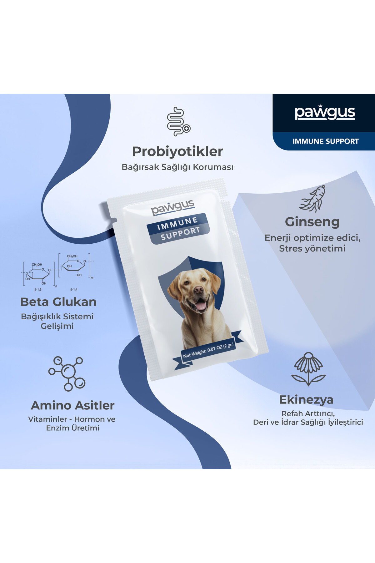 مکمل غذایی ویتامین روزانه سگ پاوگاس Pawgus، پشتیبانی از ایمنی (۳۰×۲ گرم)