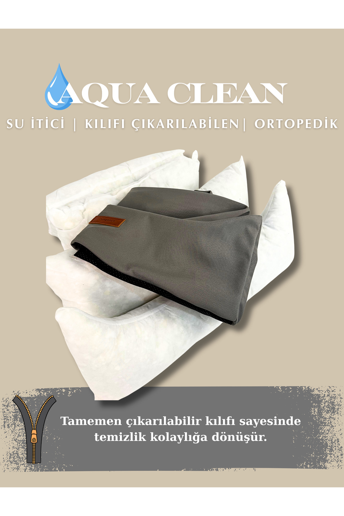 تخت گربه و سگ جونگولیکا پت پروداکتس Jungolica Pet Products سری Aqua Clean، پارچه آب‌گریز، روکش جداشونده و کف ضدلغزش خاکستری