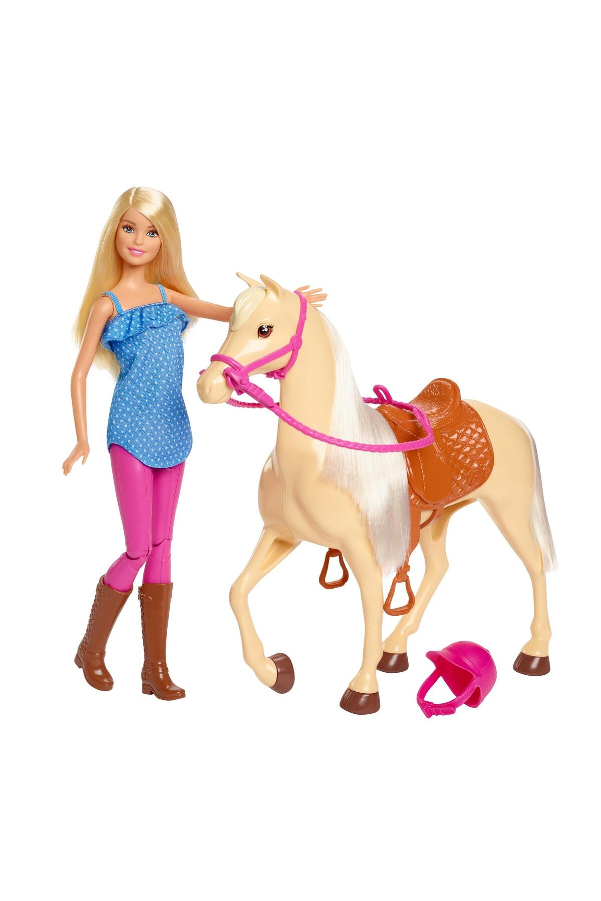 عروسک های اسباب بازی و لوازم جانبی ست اسب زیبا باربی با بلوند FXH13FXH13 Barbie