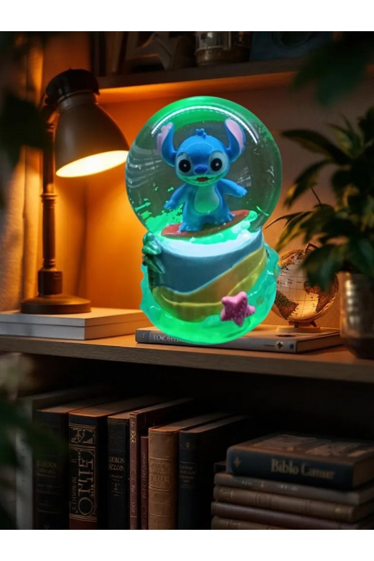 گوی برفی روشنایی 10CM 8CM رنگ ​​آبی پایه زرد STITCH SNOW GLOBE از ترکیه Online