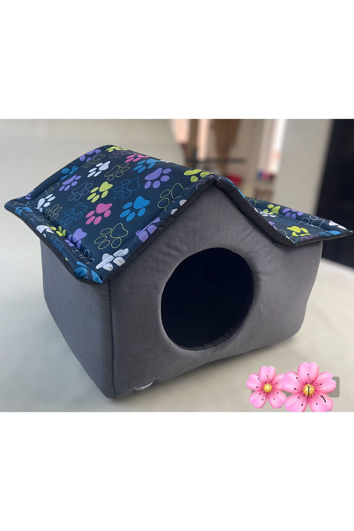جای خواب و خانه سقف‌دار گربه و سگ گیسن GİSSEN، بزرگ، خاکستری