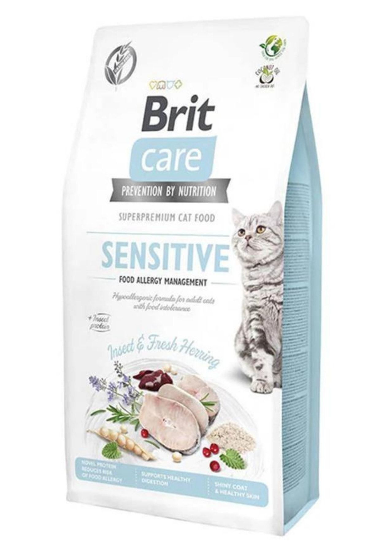 غذای خشک گربه بریت Brit Care Sensitive Hypoallergenic حشره و شاه‌ماهی بدون غلات ۷ کیلوگرم