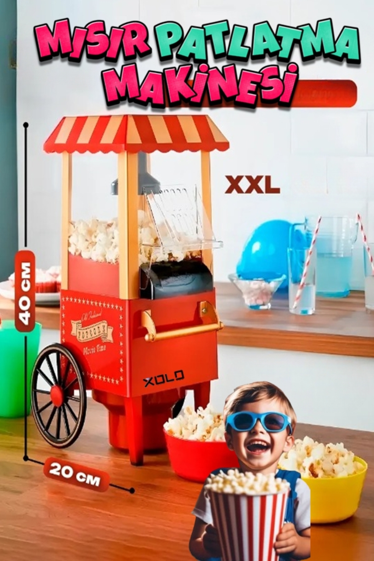 دستگاه پاپ کورن نوع خانگی نوستالژیک بدون روغن مدل XXL اورجینال Xolo