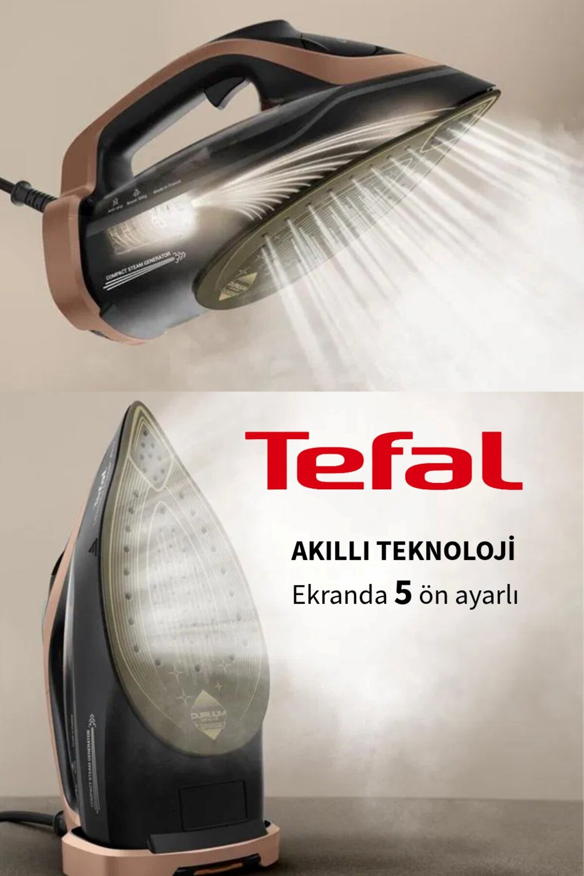 اتو بخار DURILIUM AIRGLIDE AUTOCLEAN SOLEPLATE 3200W 300GR شوک هوشمند ULTIMATE POWER STEAM IRON اورجینال TEFAL