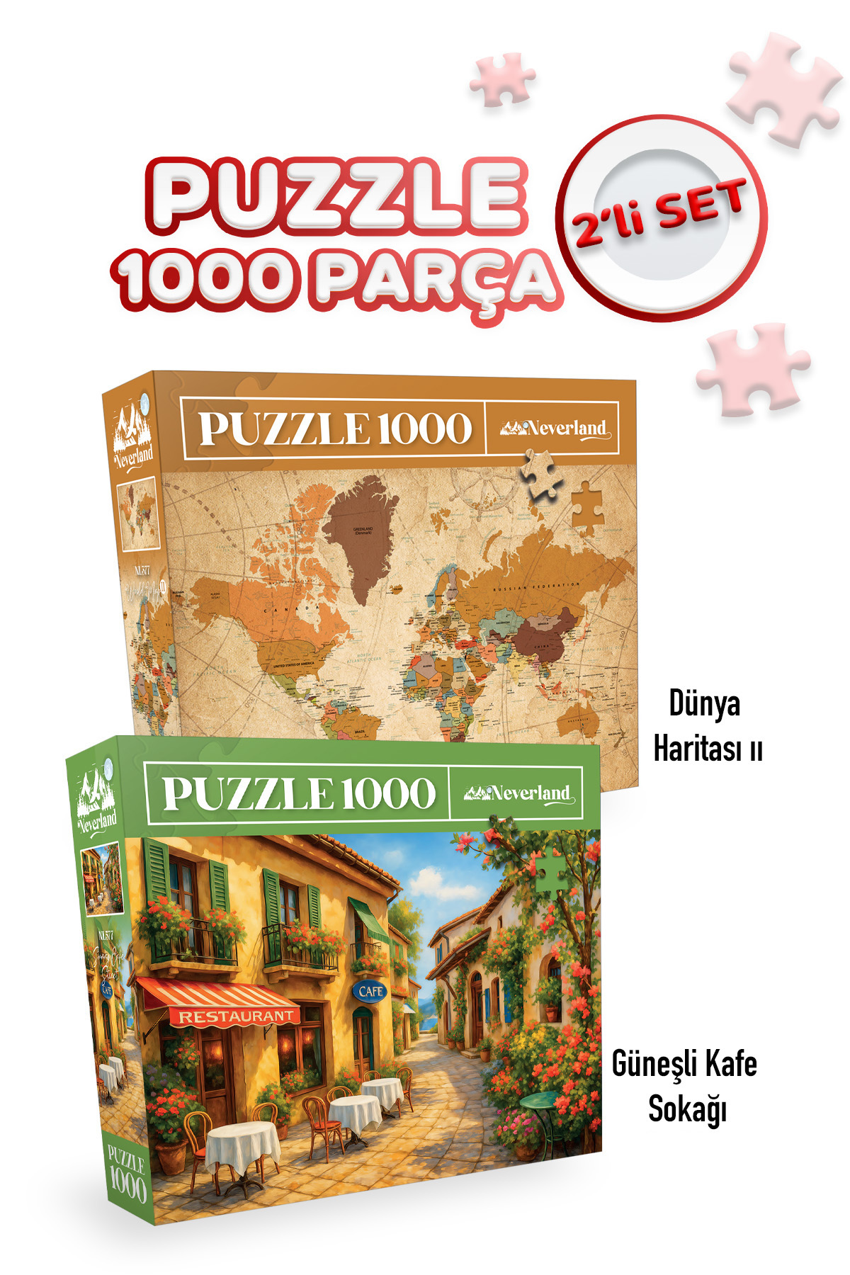 پازل 2 PIECES 1000 SUNNY CAFE STREET AND WORLD MAP II Neverland