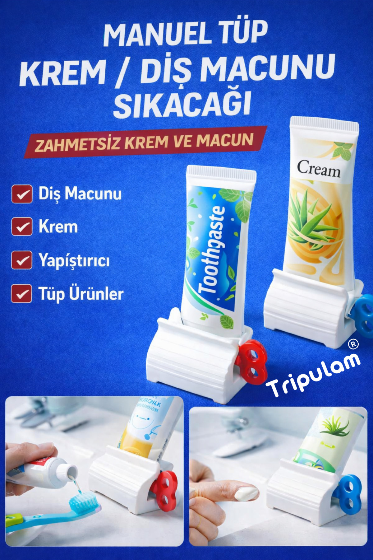فشاردهنده دستی چرخشی تیوپ خمیردندان و کرم تریپولام TRİPULAM سفید 1 adet