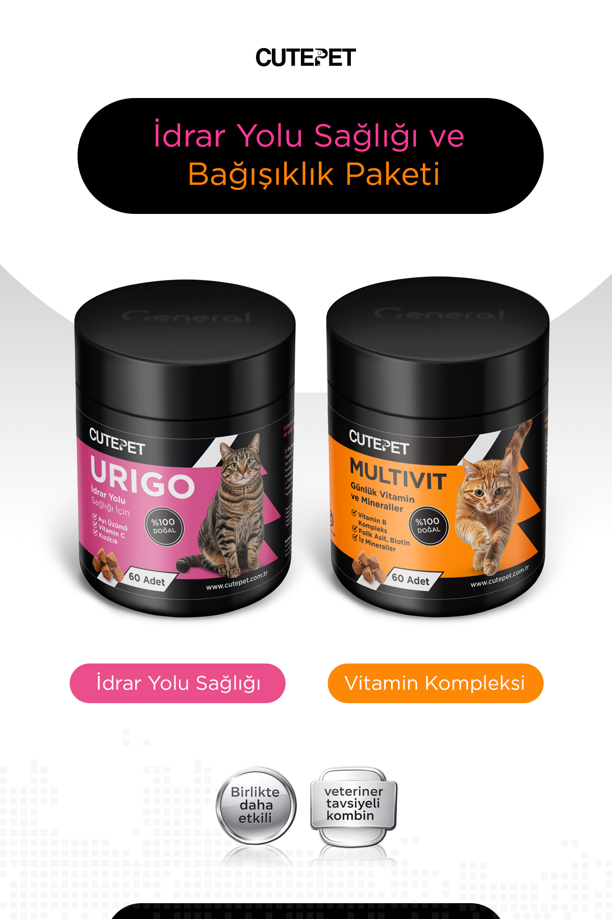بسته مکمل گربه برای سلامت مجاری ادراری و ایمنی کیوت‌پت CutePet مدل Cute-0025