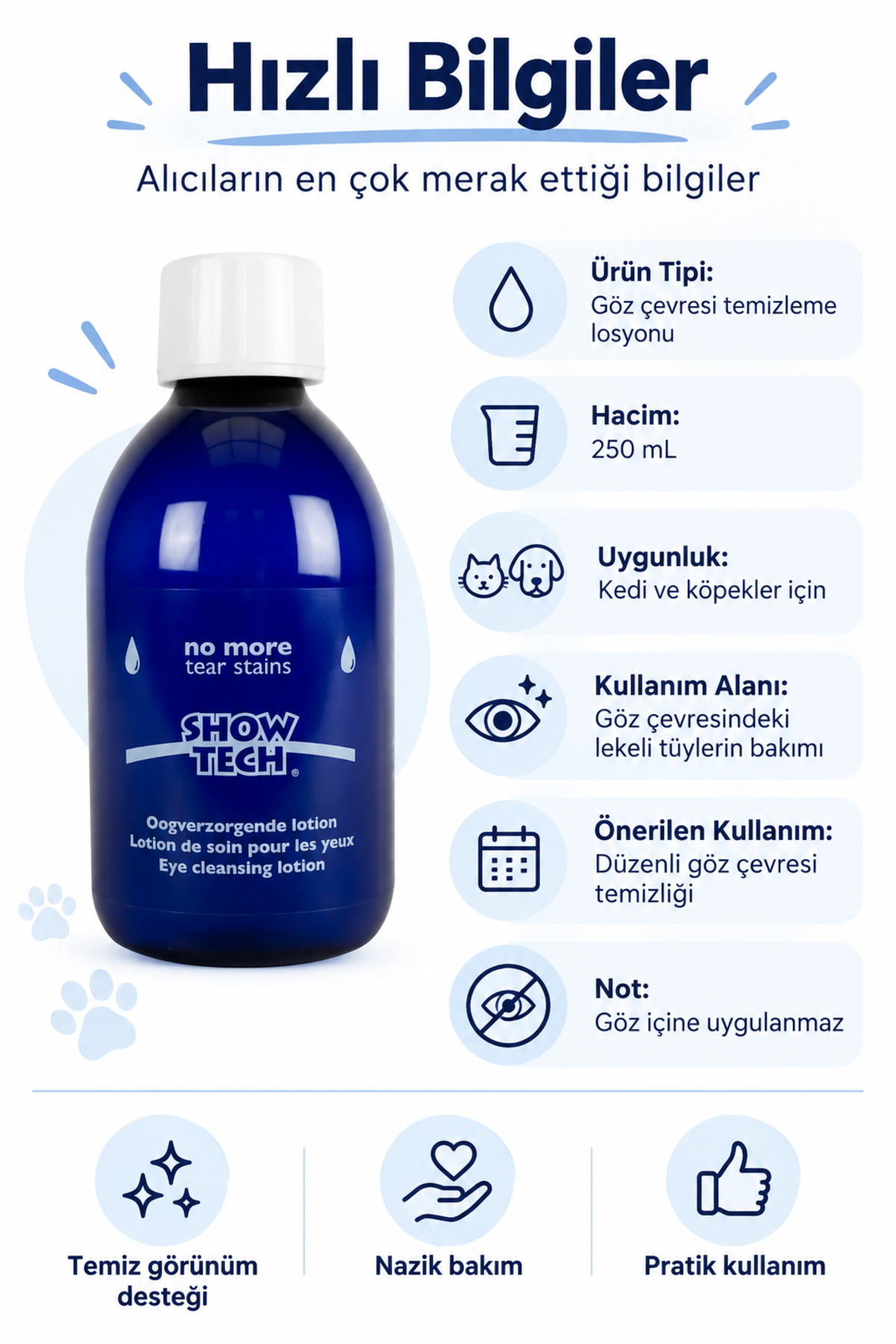لوسیون لکه‌بر اطراف چشم گربه و سگ No More Tear Stains شوتک Showtech، ۲۵۰ میلی‌لیتر (PG2006)