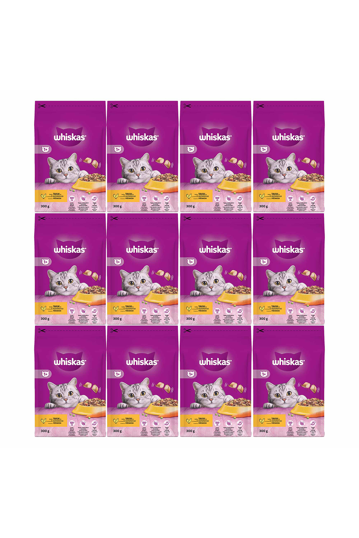 غذای گربه بزرگسال ویسکاس Whiskas با مرغ و سبزیجات، ۱۲×۳۰۰ گرم
