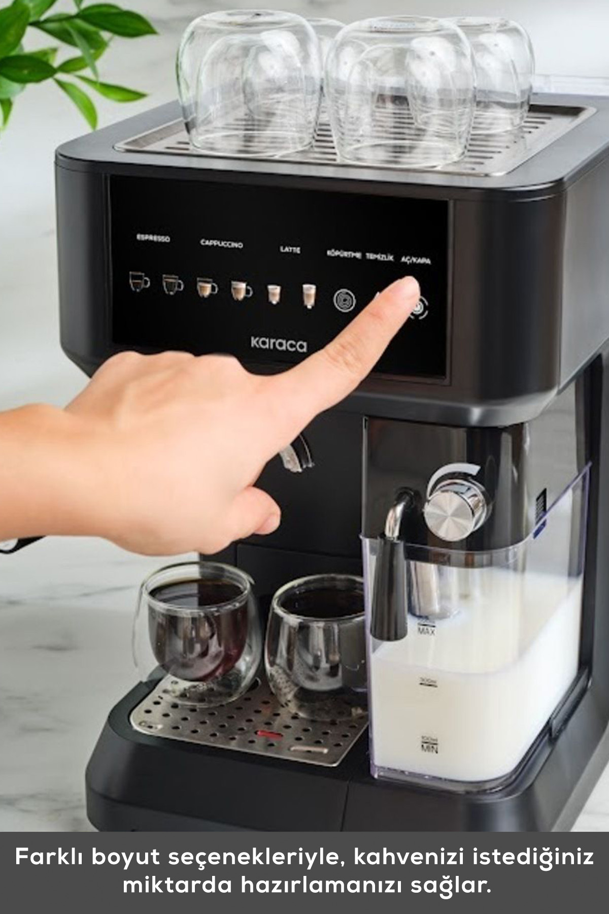 دستگاه اسپرسو و کاپوچینو لاته ساز اتوماتیک MYCAFFE BARISTA S10 با مخزن شیر یکپارچه. مات بلک اورجینال Karaca