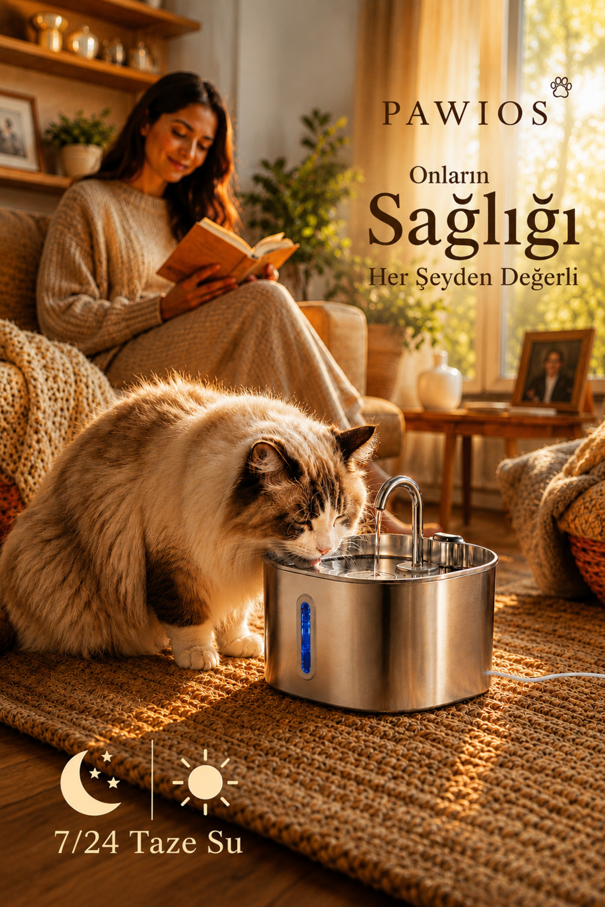 آبخوری فواره‌ای استیل سگ و گربه پاویوس PAWIOS، ظرفیت ۲٫۲ لیتر، مدل S15-A 2.2 L
