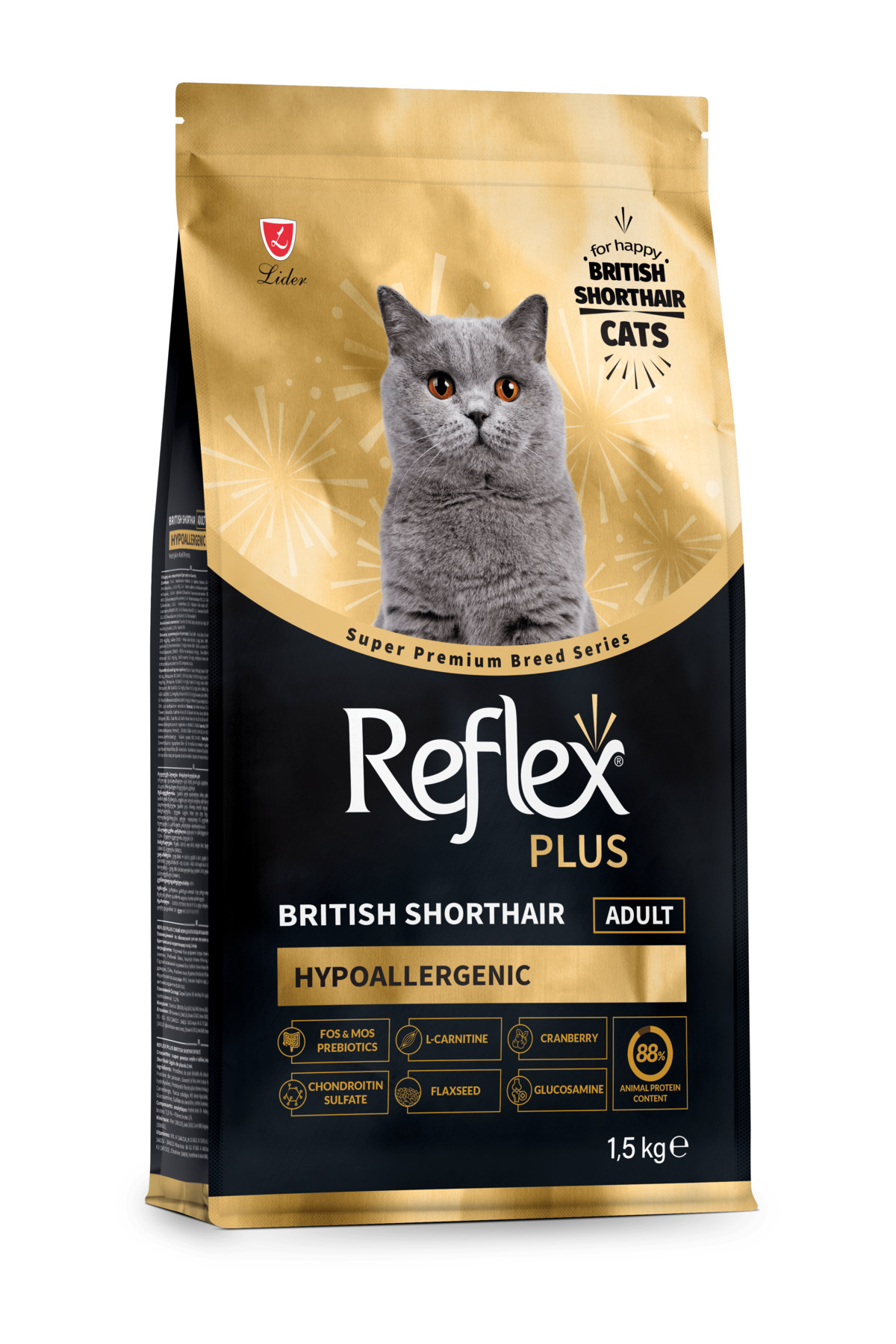 غذای خشک گربه بالغ رفلکس Reflex Plus British Shorthair هیپوآلرژنیک، ۱٫۵ کیلوگرم 1,5 kg