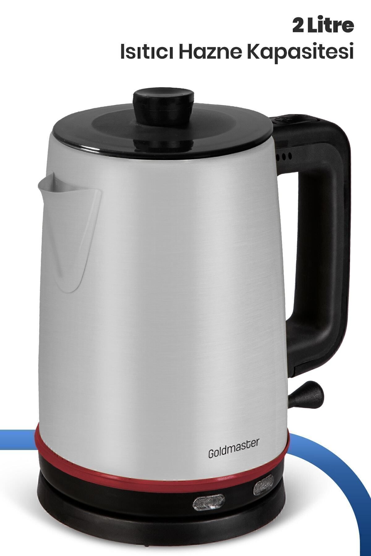 چای ساز و کتری DEM INOX 2200 WATT XL شیشه ای استیل با قوری ضد زنگ اورجینال GoldMaster