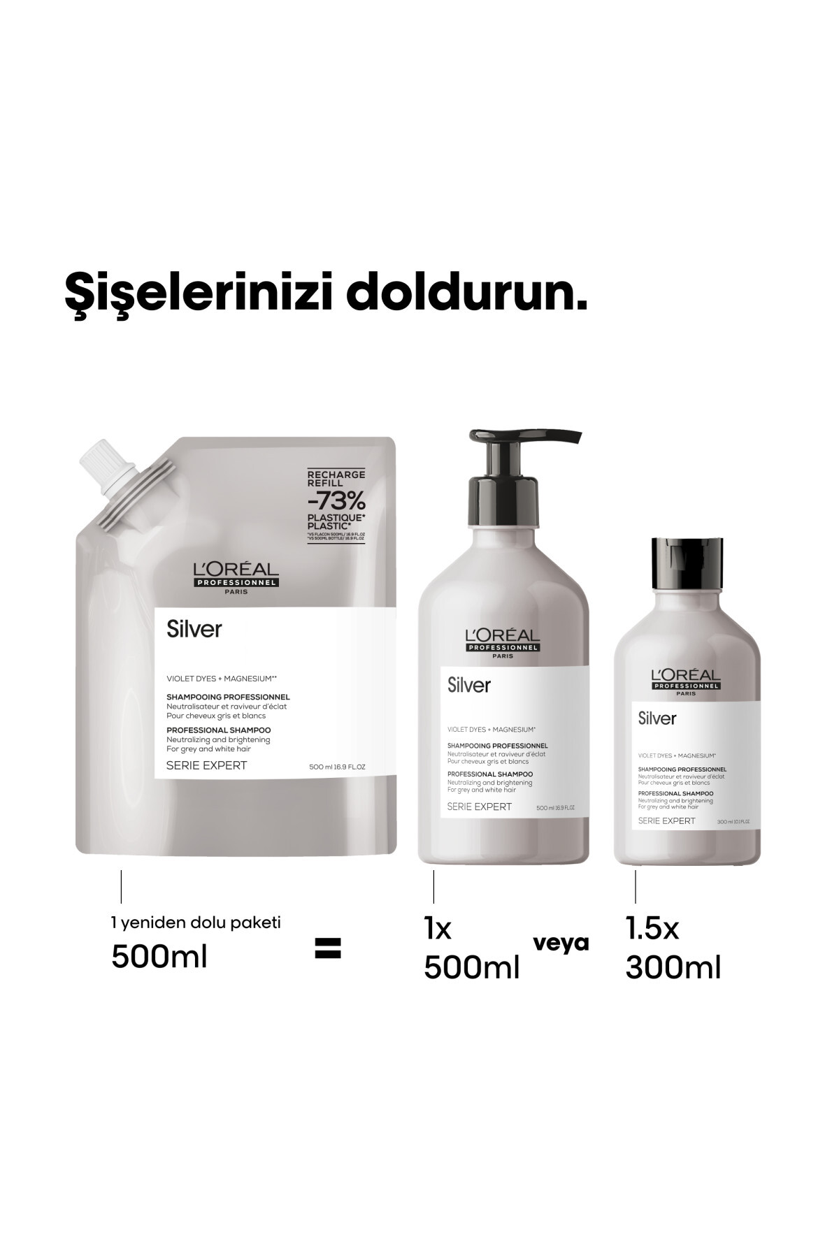 شامپو مردانه و زنانه SERIE EXPERT SILVER بسیار سبک زرد خاکستری سفید رنگ مو متعادل کننده پرپل بنفش L'oreal Professionnel