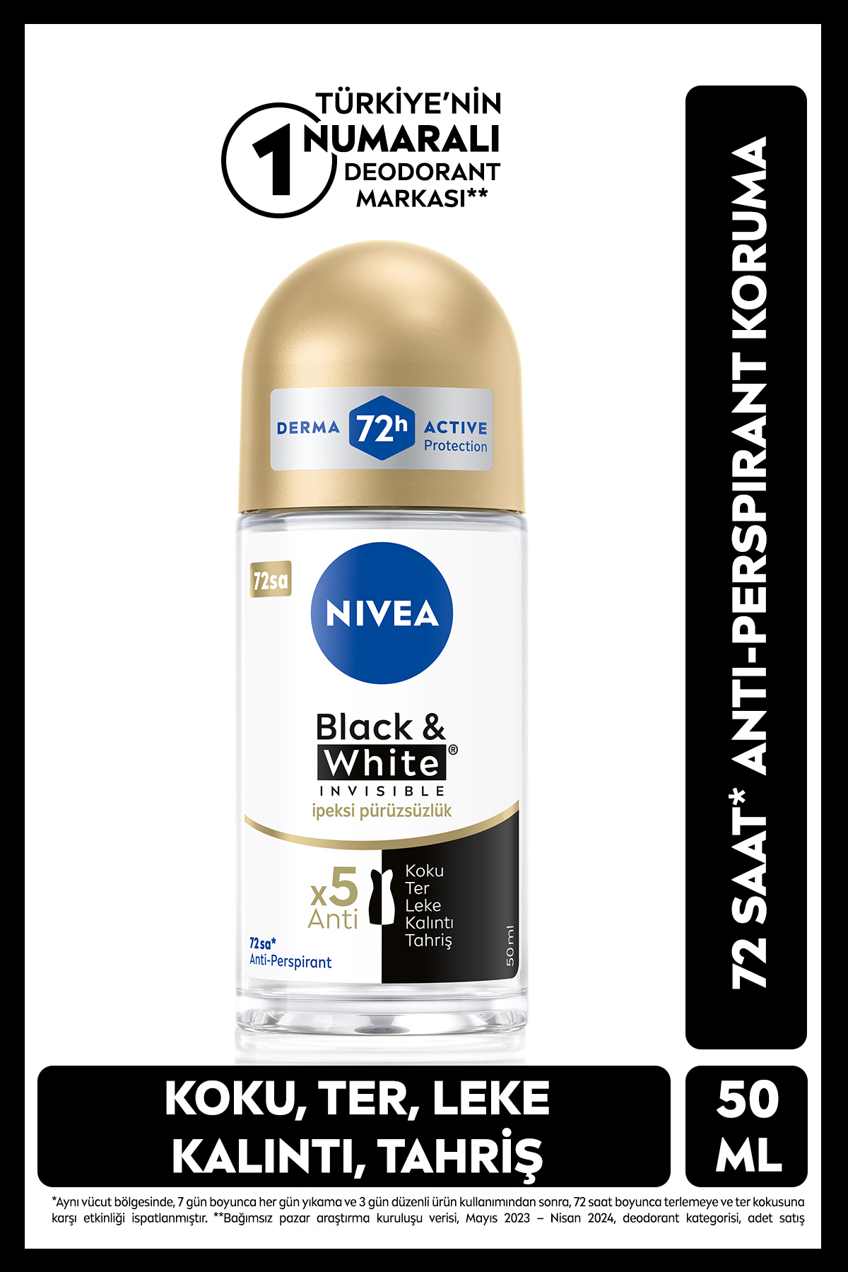 NIVEA رول ضد تعریق زنانه مخملی سیاه و سفید ایپکس با صفا و لطافت 50 میلی لیتر