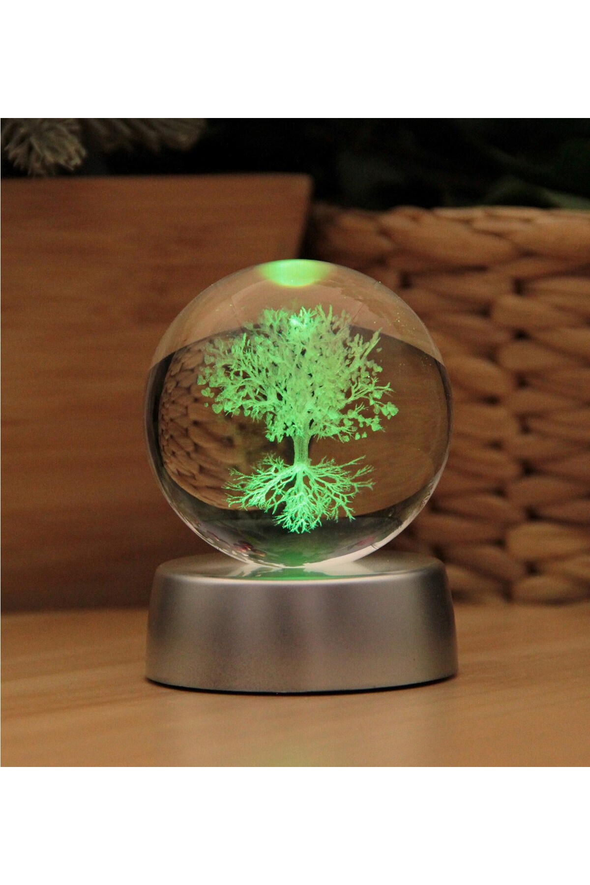 گوی برفی TREE OF LIFE کره شیشه ای کریستالی سه بعدی با نورهای رنگارنگ از ترکیه HEDİYEBİZİZ