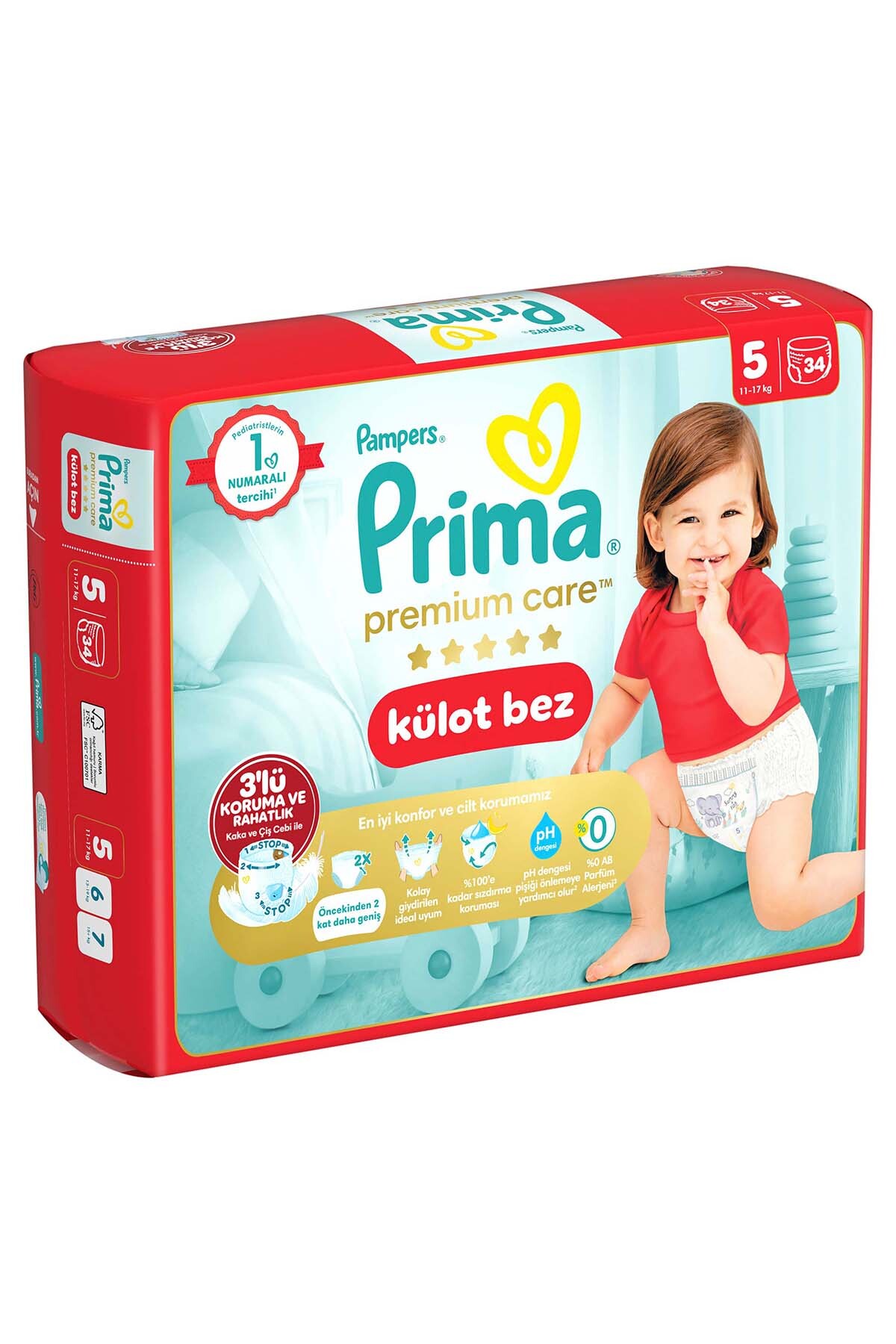پوشک بچه شورتی CARE PREMIUM سایز 5 34 عدد اورجینال Prima