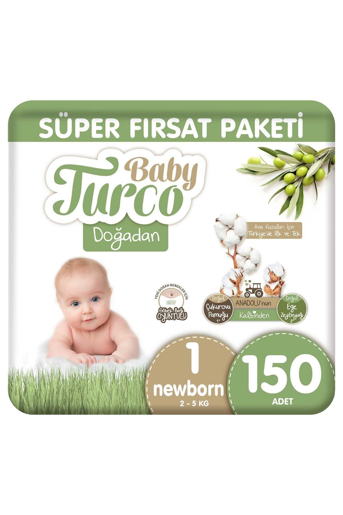 پوشک بچه پکیج سوپر فرصت دوغادان سایز 1 نوزاد 150 عدد اورجینال Baby Turco