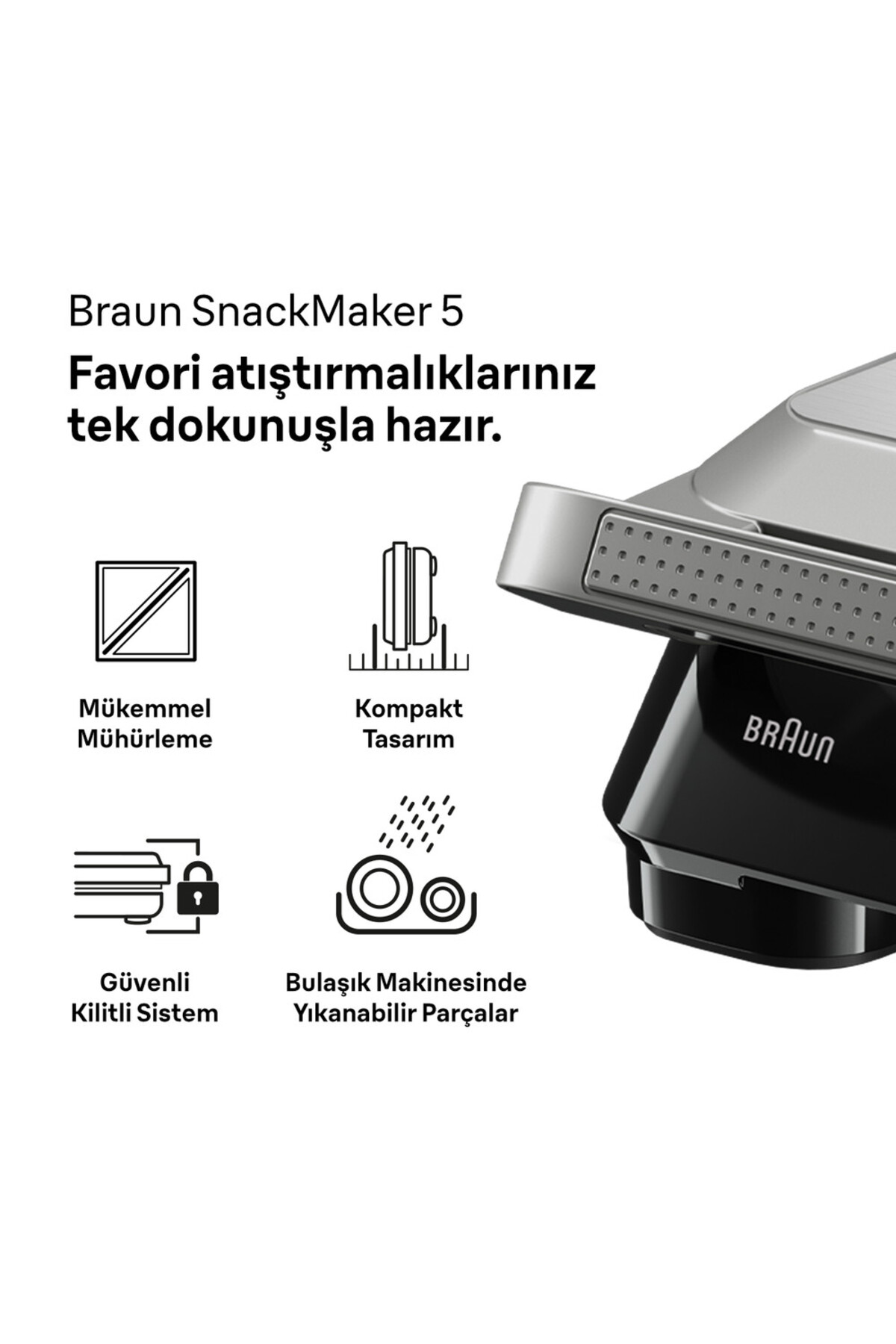 دستگاه ساندویچ و تست SNACKMAKER 5 SM5005 SILVER TOAST M. اورجینال Braun