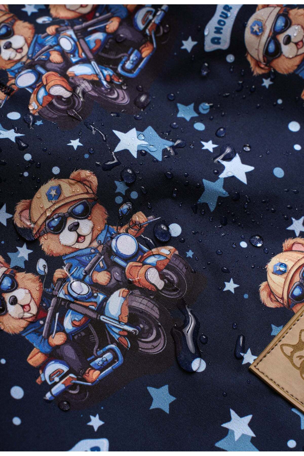بارانی ضدآب سگ فورامور fouramour با آستر پلار، طرح Biker Teddy Bears مشکی