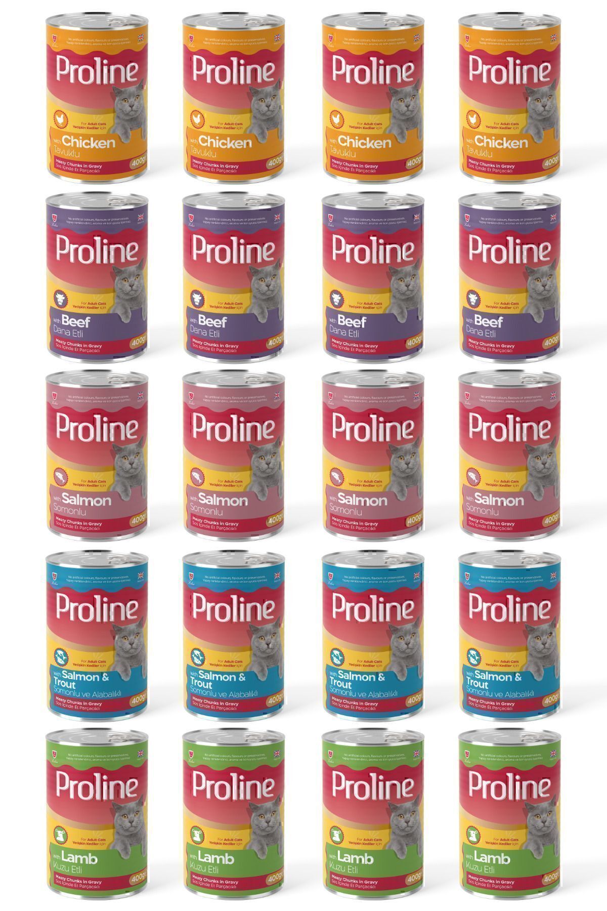 غذای کنسروی گربه پروپلاین Proline، مخلوط ۵ نوع، ۲۰ قوطی ۴۰۰ گرمی