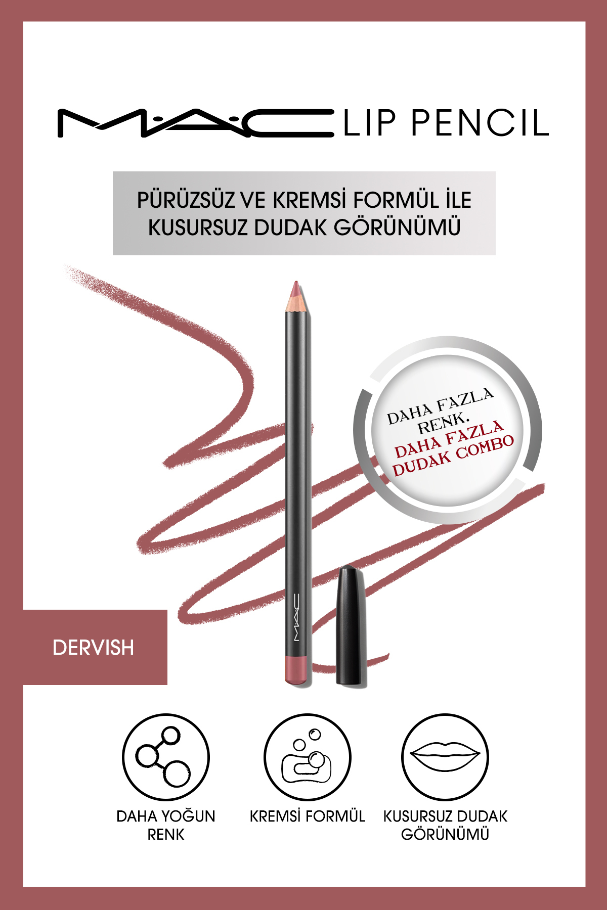 مداد لب Lip Pencil مدل DERVISH صورتی ارغوانی حجم 1.45 میل مک MAC