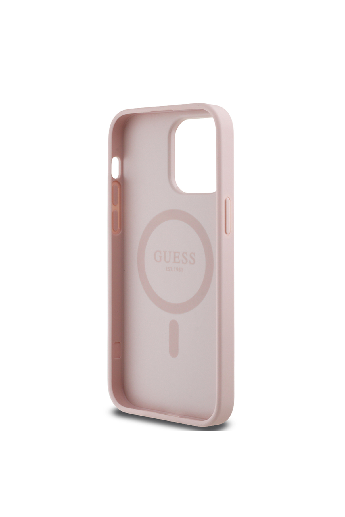 کاور و قاب سازگار با IPHONE 14 PRO MAX GUESS دارای مجوز M SAFE ویژه طرح گل دانه‌دار فلزی صورتی اورجینال Guess