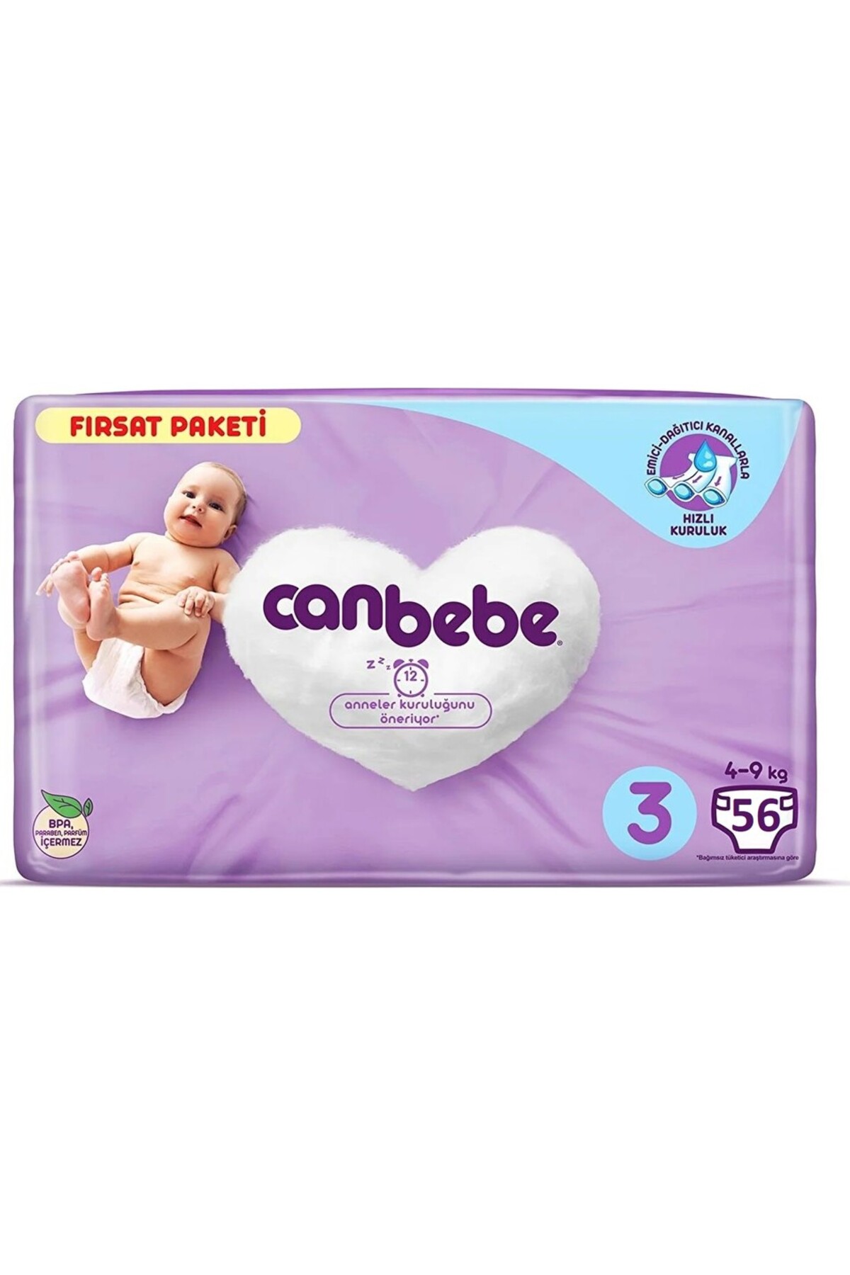 پوشک بچه بسته فرصت 3 سایز میدی 4 تا 9 کیلوگرم 56 عدد اورجینال Canbebe