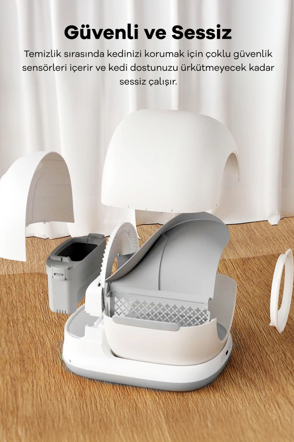 توالت گربه خودکار ویرتز Whirtz مدل WR-PT-1006، ۷۲ لیتر، مخزن پسماند ۷ لیتری، UV، WiFi و کنترل موبایلی