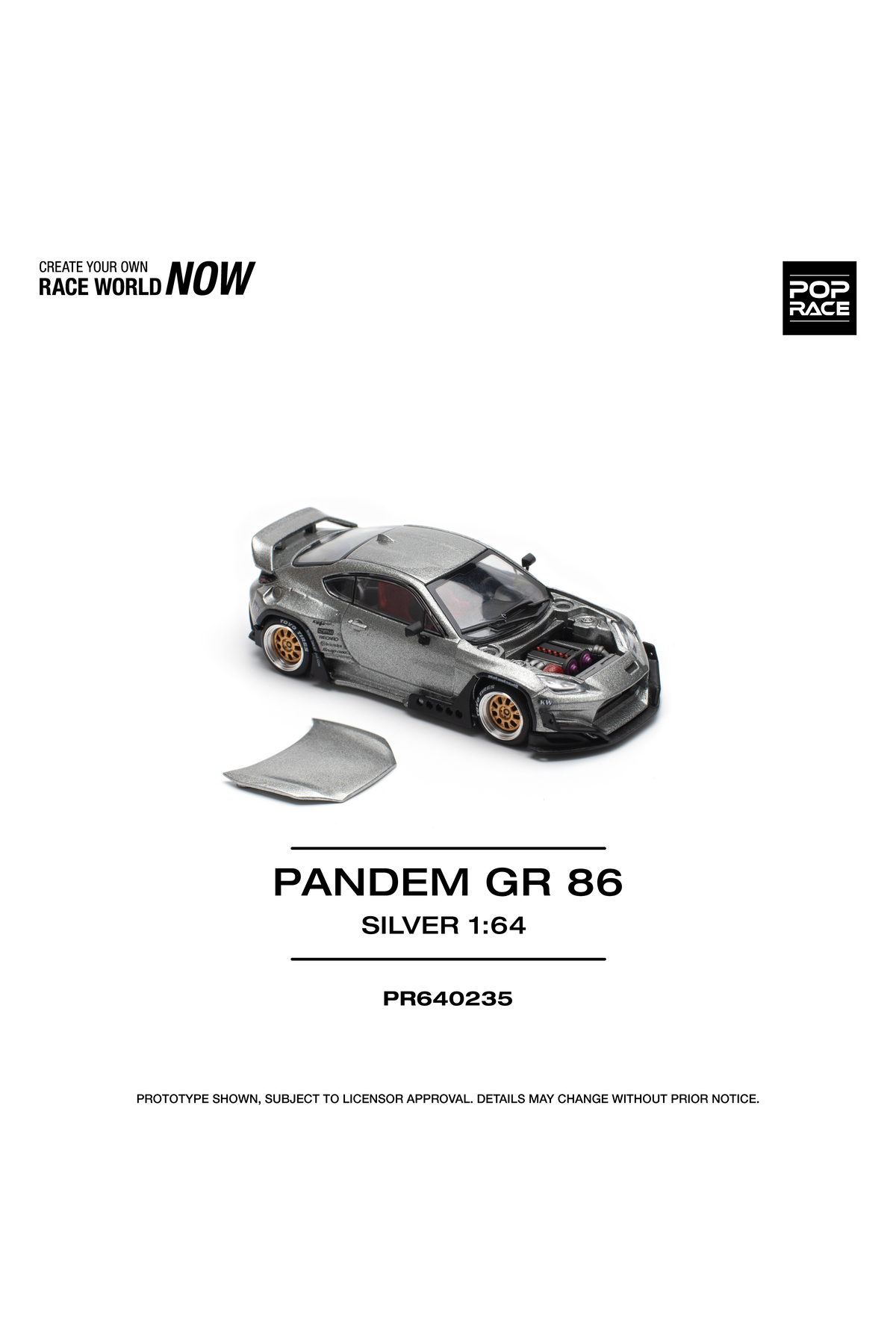 ماشین اسباب بازی :64 PANDEM GR86 SILVER – METAL DIECAST MODEL CAR WITH OPENABLE HOOD PR640235 pop race 1