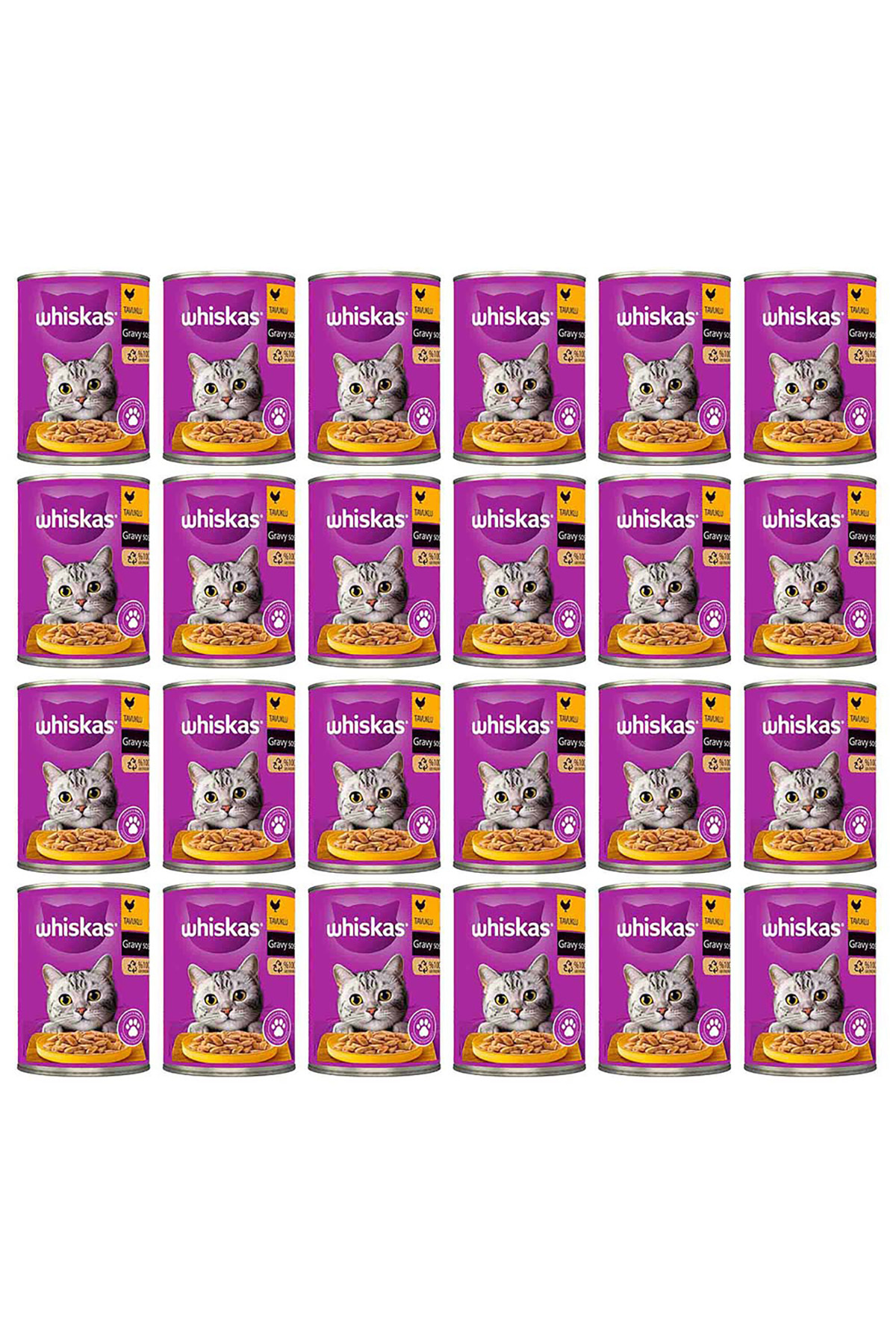 غذای کنسروی گربه ویسکاس Whiskas، طعم مرغ، بسته ۲۴ عددی (هر قوطی ۴۰۰ گرم)