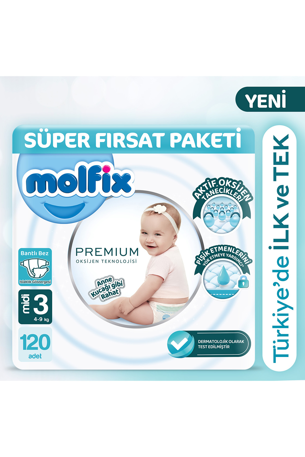 پوشک بچه پکیج سوپر دیل پرمیوم 3 سایز 120 عدد اورجینال Molfix